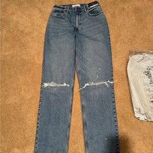 Abercrombie & Fitch Blue Straight Leg Jeans with Knee Distressing